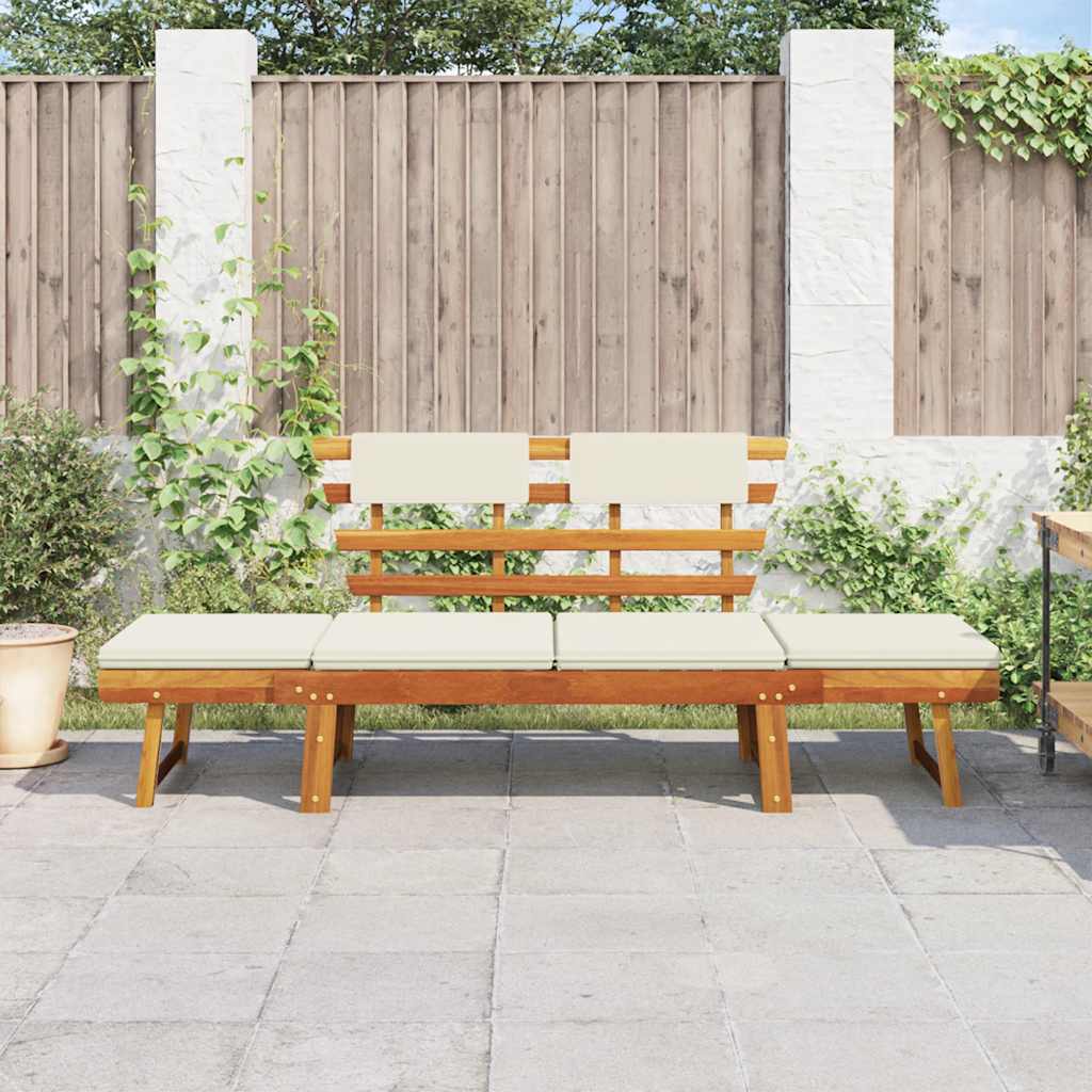 Tuinbank Met Kussens 2-In-1 190 Cm Massief Acaciahout Bruin En Wit
