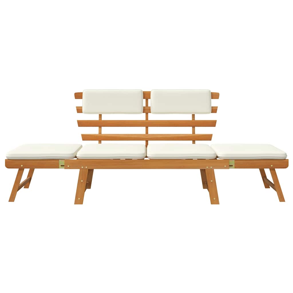 Tuinbank Met Kussens 2-In-1 190 Cm Massief Acaciahout Bruin En Wit
