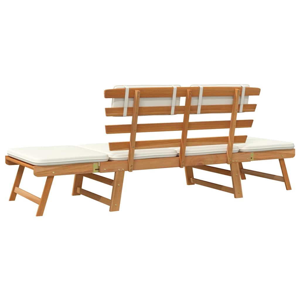 Tuinbank Met Kussens 2-In-1 190 Cm Massief Acaciahout Bruin En Wit