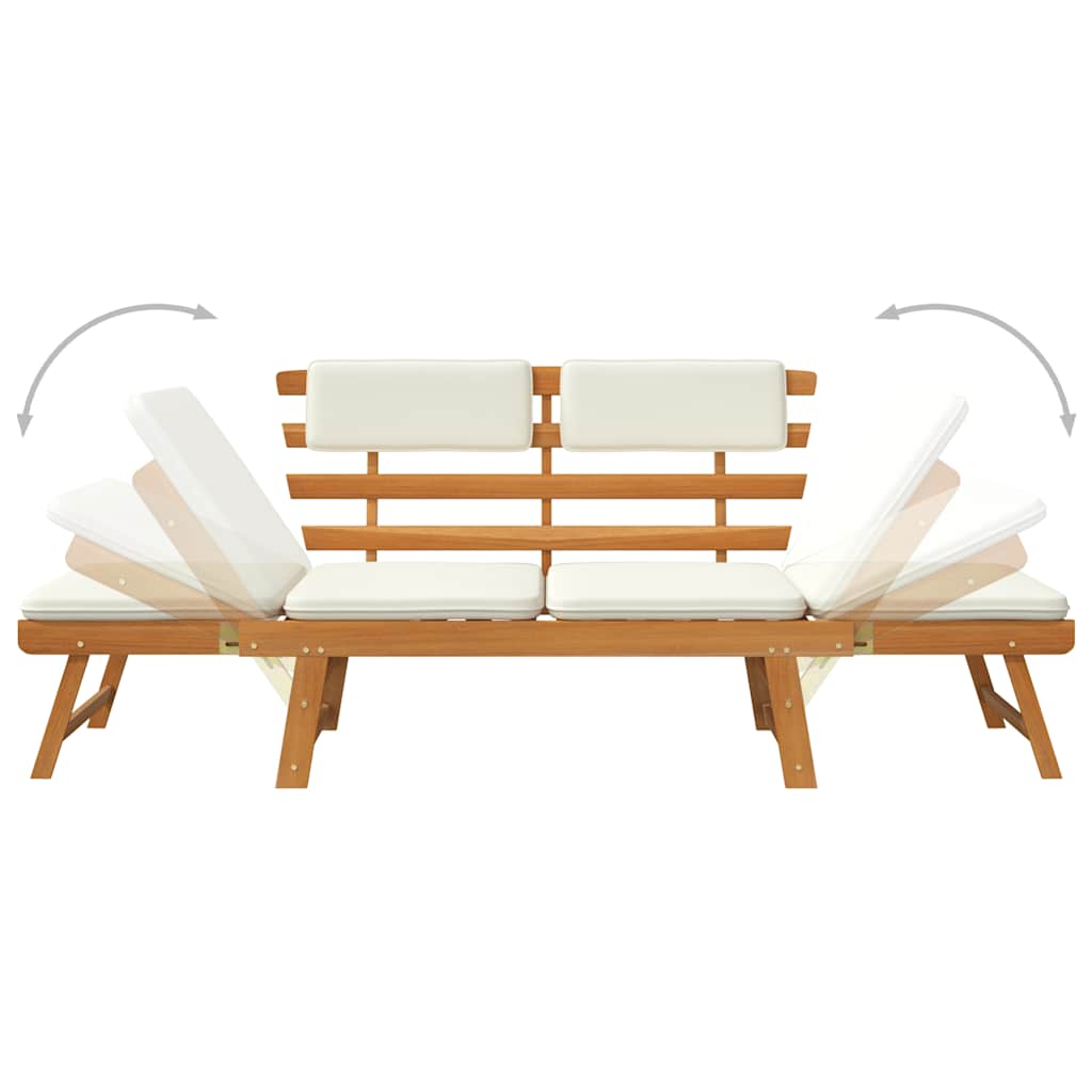 Tuinbank Met Kussens 2-In-1 190 Cm Massief Acaciahout Bruin En Wit