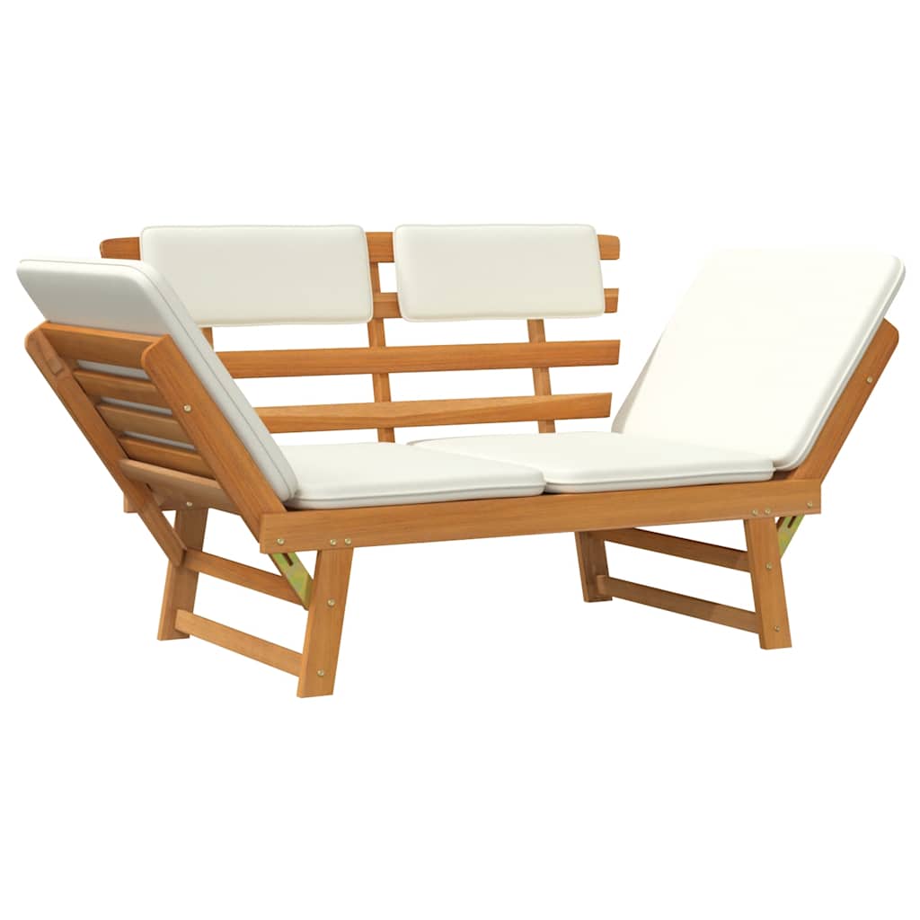Tuinbank Met Kussens 2-In-1 190 Cm Massief Acaciahout Bruin En Wit