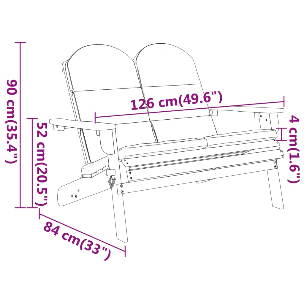 Tuinbank Adirondack Met Kussens 126 Cm Massief Acaciahout Donkergrijs