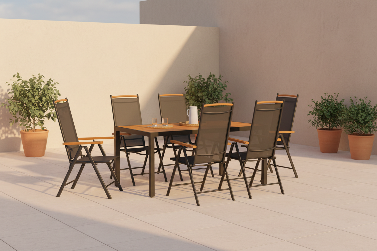 Aluminium tuinset 7-delig met verstelbare stoelen en tafel