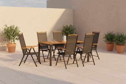 Aluminium tuinset 7-delig met verstelbare stoelen en tafel
