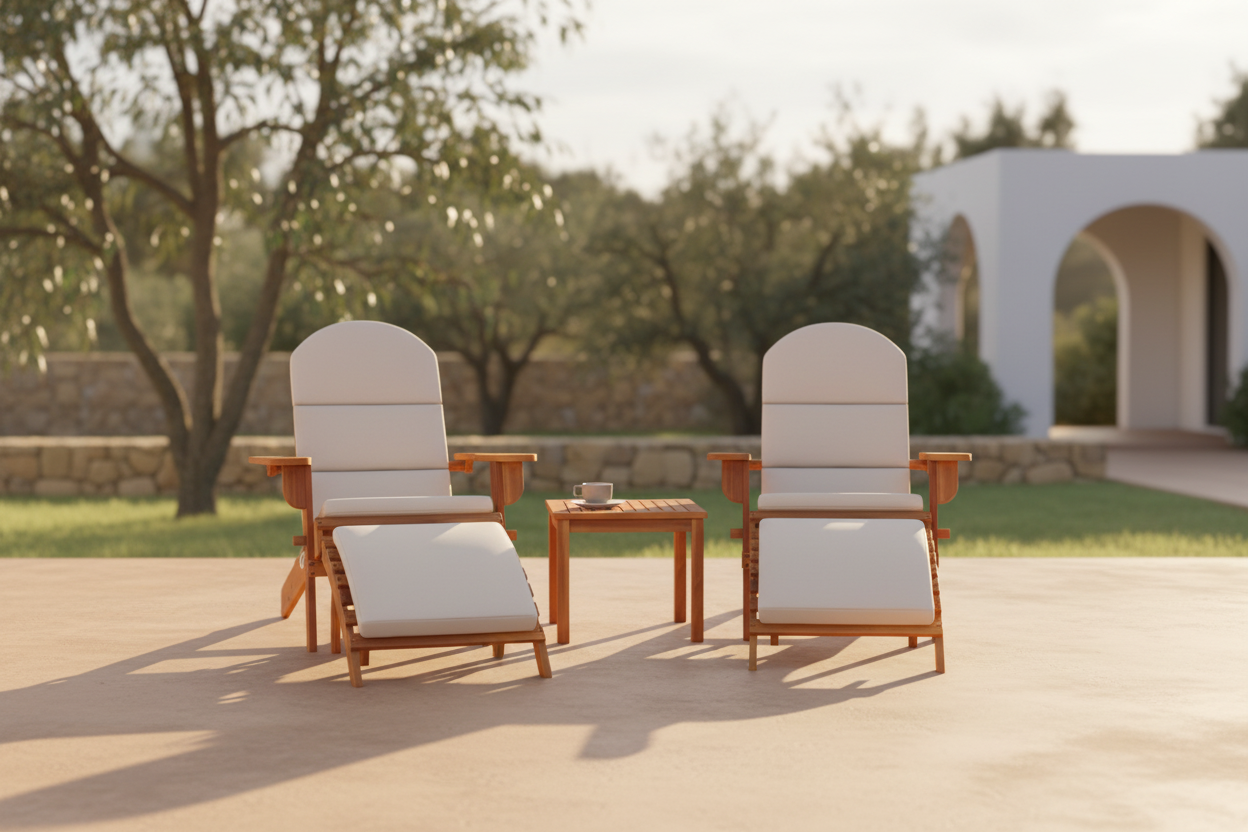 Salon de jardin pliant 3 pièces Acacia Adirondack – Salon de jardin avec table