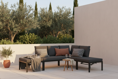 Canapé de jardin en aluminium 5 places avec coussins – Ensemble de jardin modulaire noir