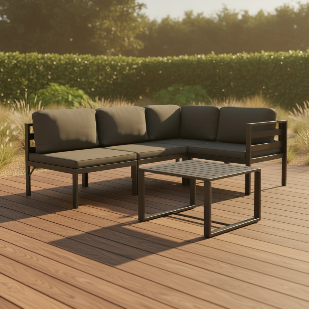 Ensemble de salon en aluminium 4 personnes avec coussins – Salon de jardin modulaire anthracite