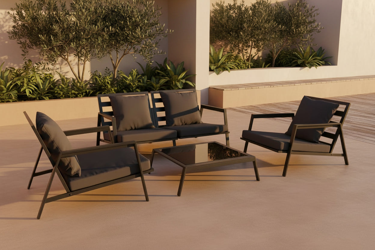 4-Delige Loungeset Met Kussens Aluminium Donkergrijs