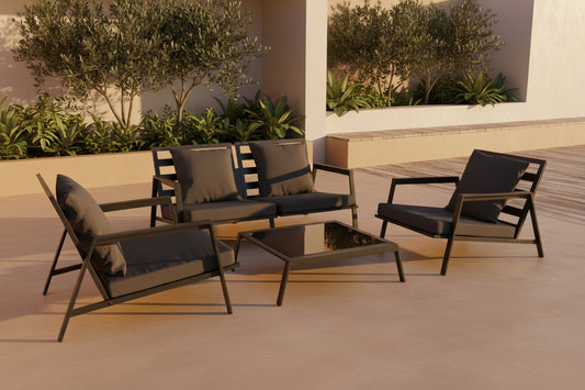 4-Delige Loungeset Met Kussens Aluminium Donkergrijs