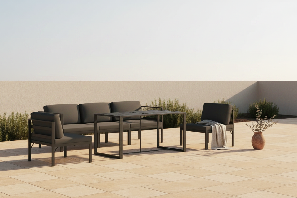 Salon de jardin modulaire en aluminium 5 places avec coussins – Anthracite