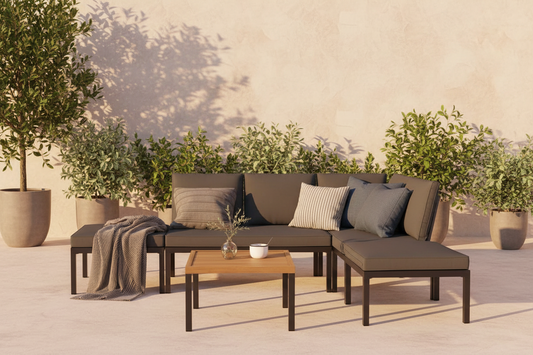 Ensemble lounge en aluminium 5 places avec coussins – Salon de jardin noir